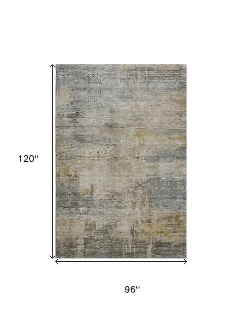 8' X 10' Pewter And Wheat Abstract Washable Area Rug With UV Protection