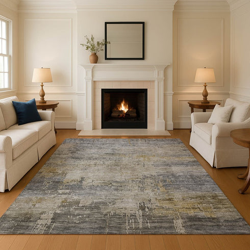 8' X 10' Pewter And Wheat Abstract Washable Area Rug With UV Protection