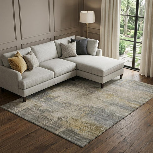8' X 10' Pewter And Wheat Abstract Washable Area Rug With UV Protection