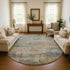8' Sage Gold And Beige Abstract Washable Round Rug With UV Protection
