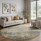 8' Sage Gold And Beige Abstract Washable Round Rug With UV Protection