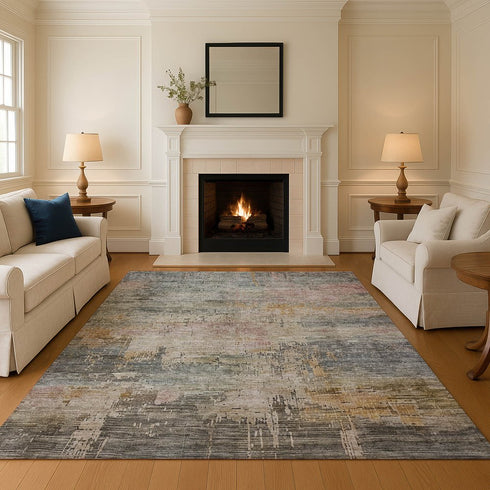 9' X 12' Sage Gold And Beige Abstract Washable Area Rug With UV Protection