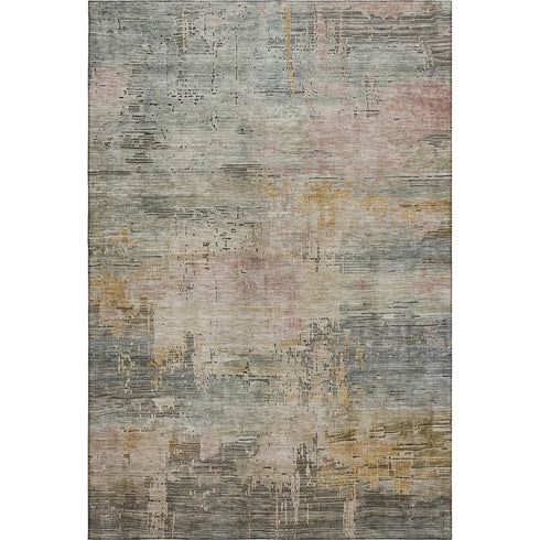 9' X 12' Sage Gold And Beige Abstract Washable Area Rug With UV Protection
