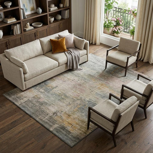 9' X 12' Sage Gold And Beige Abstract Washable Area Rug With UV Protection