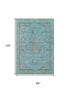 8' X 10' Aqua And Gray Floral Medallion Washable Area Rug With UV Protection