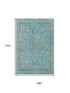 9' X 12' Aqua And Gray Floral Medallion Washable Area Rug With UV Protection