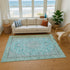 9' X 12' Aqua And Gray Floral Medallion Washable Area Rug With UV Protection