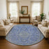 8' Blue And Gray Floral Medallion Washable Round Rug With UV Protection