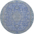8' Blue And Gray Floral Medallion Washable Round Rug With UV Protection