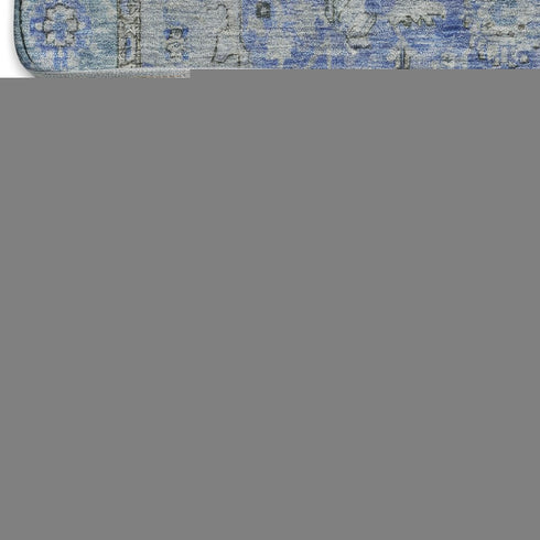 8' Blue And Gray Floral Medallion Washable Round Rug With UV Protection