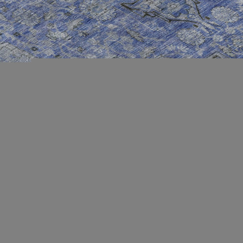 8' Blue And Gray Floral Medallion Washable Round Rug With UV Protection