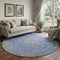 8' Blue And Gray Floral Medallion Washable Round Rug With UV Protection