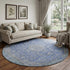 8' Blue And Gray Floral Medallion Washable Round Rug With UV Protection