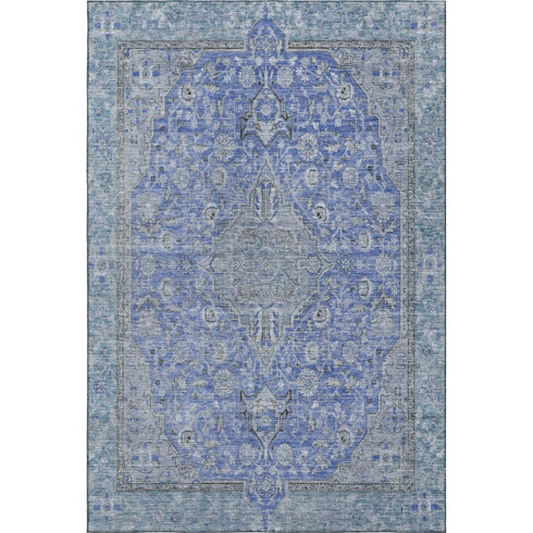 8' X 10' Blue And Gray Floral Medallion Washable Area Rug With UV Protection