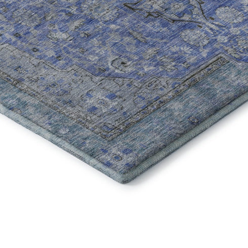 8' X 10' Blue And Gray Floral Medallion Washable Area Rug With UV Protection