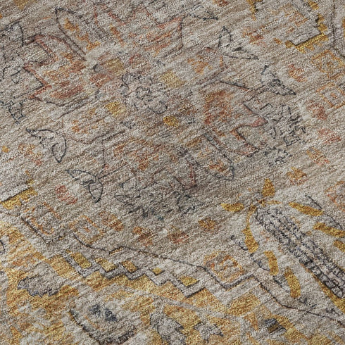 5' X 8' Gold Copper And Gray Floral Medallion Washable Area Rug With UV Protection
