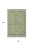 5' X 8' Lime Green And Gray Floral Medallion Washable Area Rug With UV Protection