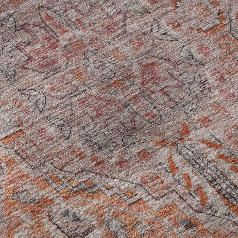 5' X 8' Orange Red And Gray Floral Medallion Washable Area Rug With UV Protection