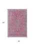 5' X 8' Pink Mauve And Gray Floral Medallion Washable Area Rug With UV Protection