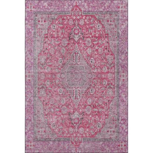 5' X 8' Pink Mauve And Gray Floral Medallion Washable Area Rug With UV Protection