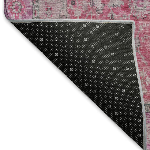 5' X 8' Pink Mauve And Gray Floral Medallion Washable Area Rug With UV Protection