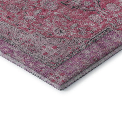 5' X 8' Pink Mauve And Gray Floral Medallion Washable Area Rug With UV Protection