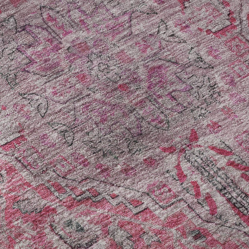 5' X 8' Pink Mauve And Gray Floral Medallion Washable Area Rug With UV Protection