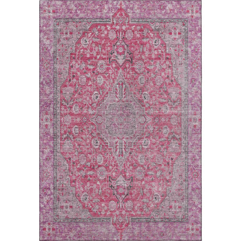 5' X 8' Pink Mauve And Gray Floral Medallion Washable Area Rug With UV Protection