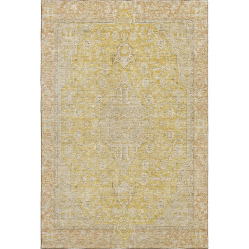 8' X 10' Wheat Gold And Gray Floral Medallion Washable Area Rug With UV Protection