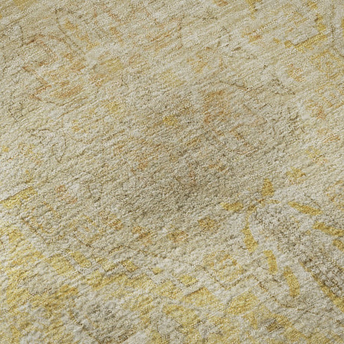 8' X 10' Wheat Gold And Gray Floral Medallion Washable Area Rug With UV Protection