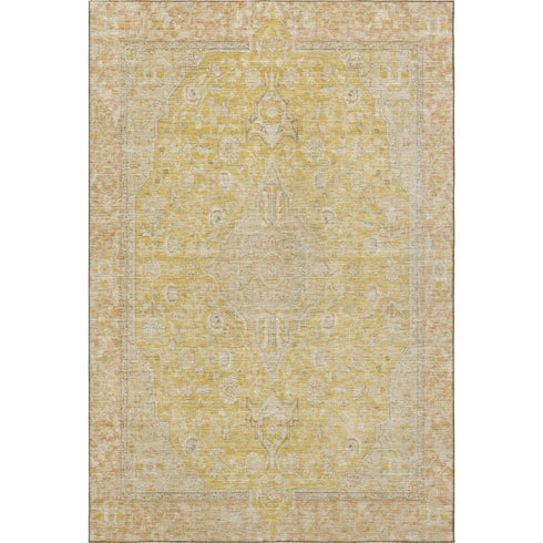 8' X 10' Wheat Gold And Gray Floral Medallion Washable Area Rug With UV Protection