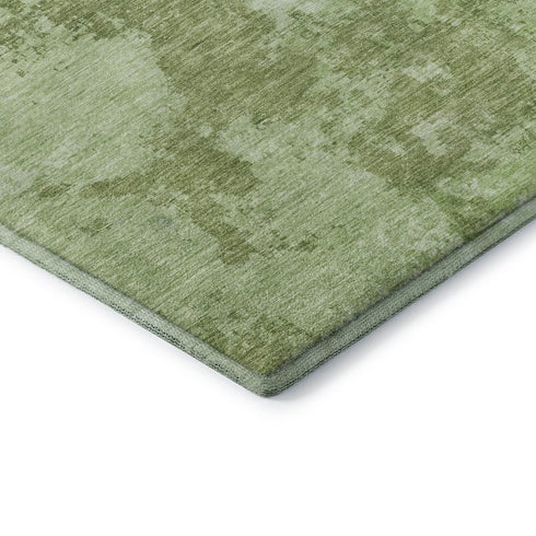 8' Artichoke Green And Ivory Abstract Washable Round Rug With UV Protection