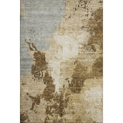 5' X 8' Brown Beige And Gray Abstract Washable Area Rug With UV Protection