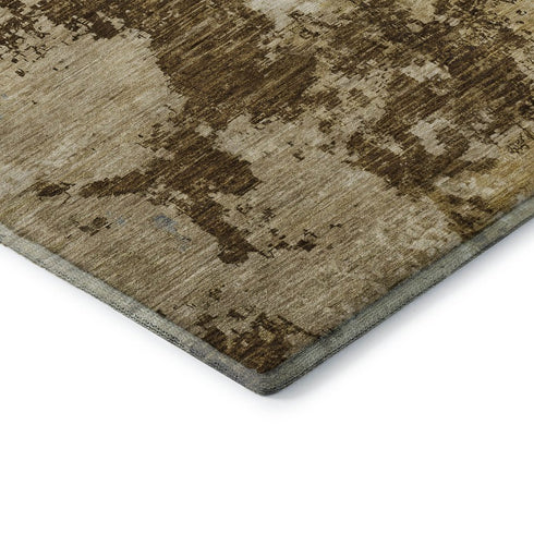 5' X 8' Brown Beige And Gray Abstract Washable Area Rug With UV Protection