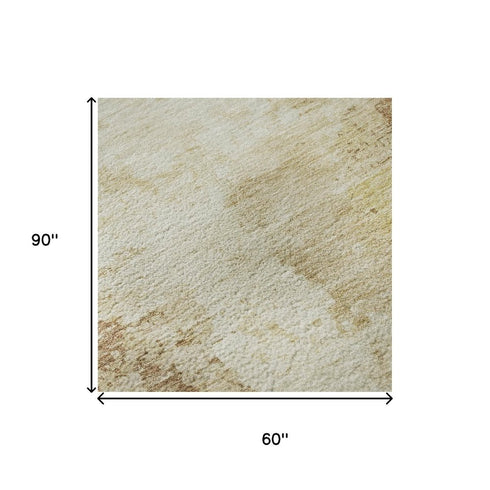 5' X 8' Coral Ivory And Beige Abstract Washable Area Rug With UV Protection