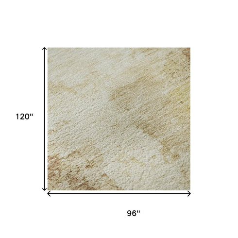 8' X 10' Coral Ivory And Beige Abstract Washable Area Rug With UV Protection