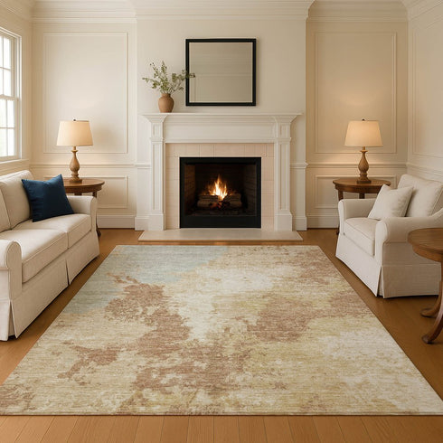 8' X 10' Coral Ivory And Beige Abstract Washable Area Rug With UV Protection