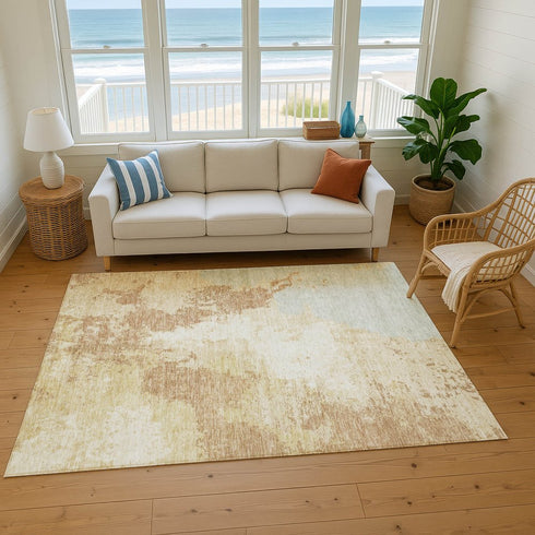 8' X 10' Coral Ivory And Beige Abstract Washable Area Rug With UV Protection