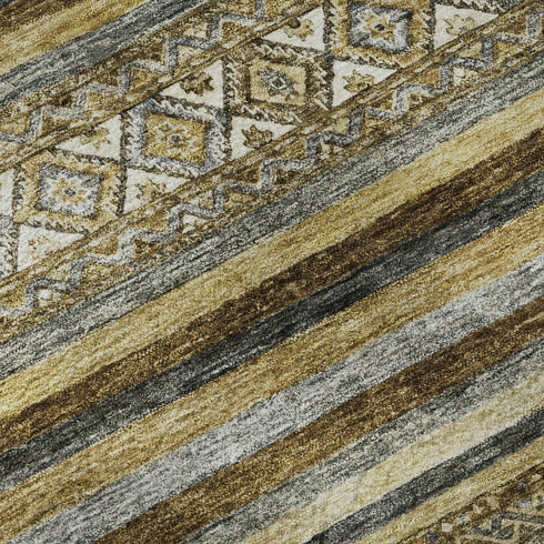 5' X 8' Brown Beige And Gray Striped Washable Area Rug With UV Protection