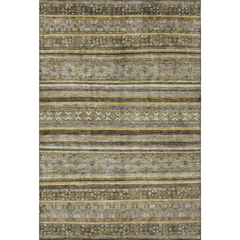 5' X 8' Brown Beige And Gray Striped Washable Area Rug With UV Protection