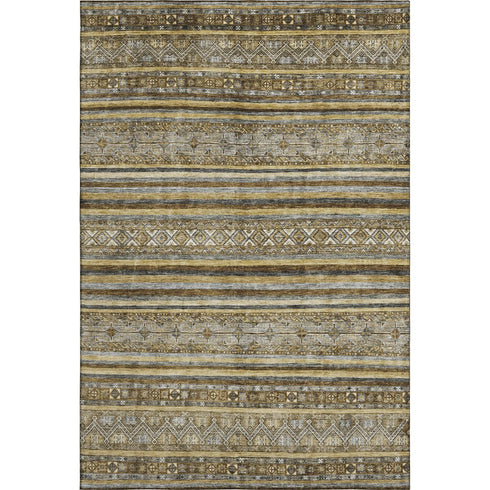 9' X 12' Brown Beige And Gray Striped Washable Area Rug With UV Protection