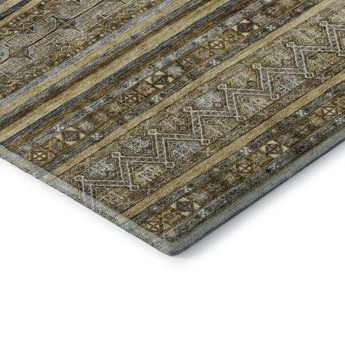 9' X 12' Brown Beige And Gray Striped Washable Area Rug With UV Protection