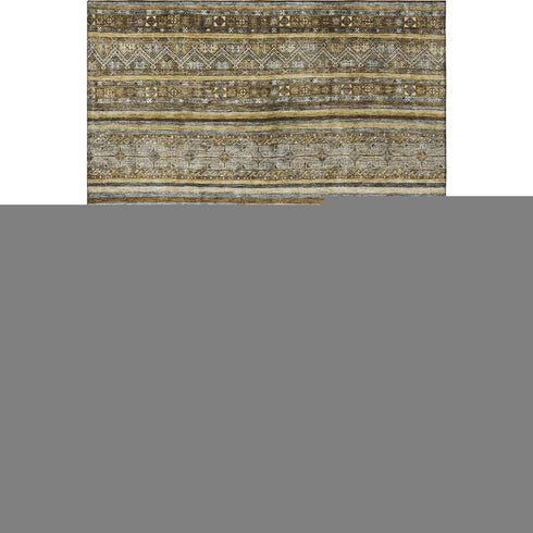 9' X 12' Brown Beige And Gray Striped Washable Area Rug With UV Protection