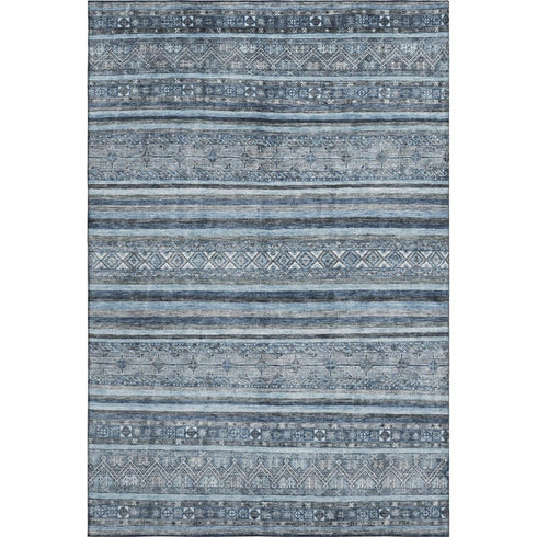 5' X 8' Blue And Gray Striped Washable Area Rug With UV Protection