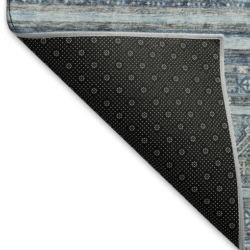 5' X 8' Blue And Gray Striped Washable Area Rug With UV Protection