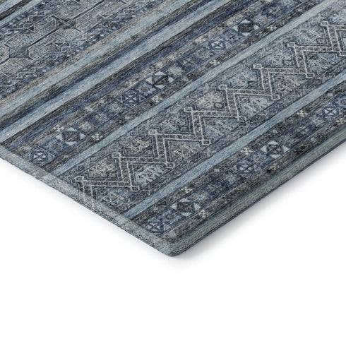 5' X 8' Blue And Gray Striped Washable Area Rug With UV Protection