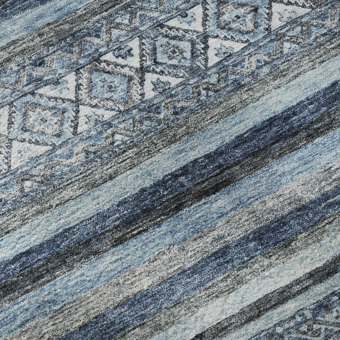 5' X 8' Blue And Gray Striped Washable Area Rug With UV Protection