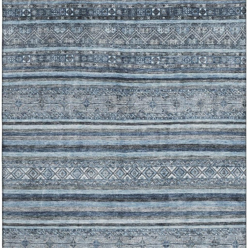 5' X 8' Blue And Gray Striped Washable Area Rug With UV Protection