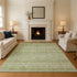 9' X 12' Green Gold And Beige Striped Washable Area Rug With UV Protection