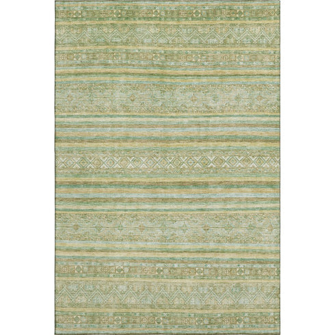 9' X 12' Green Gold And Beige Striped Washable Area Rug With UV Protection